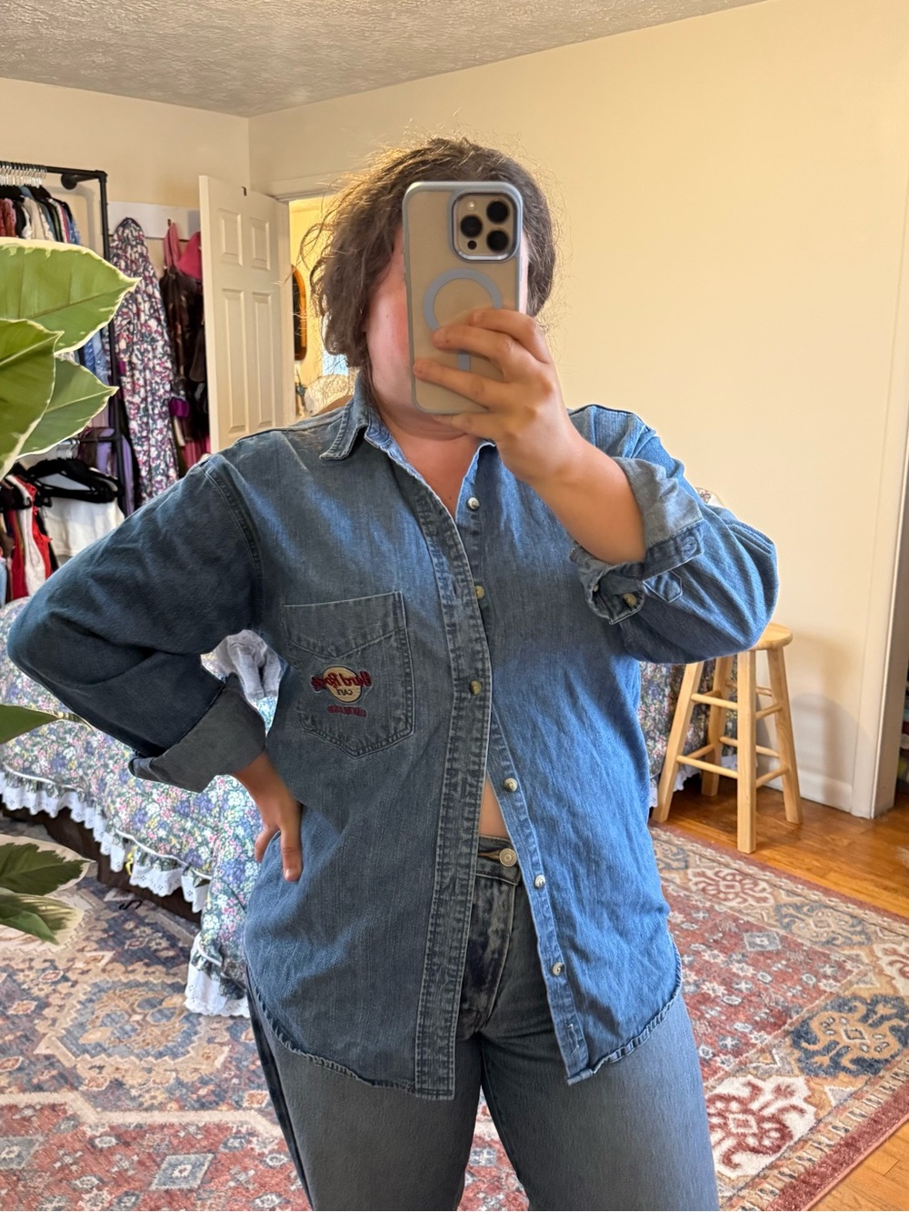 Vintage Hardrock Cafe Cleveland denim button down top